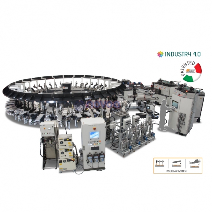 AMA Gusberti PiU 448 Orbital. Máquina rotativa automática para moldeo de suelas de poliuretano de baja densidad o artículos técnicos en poliuretano monodensidad.